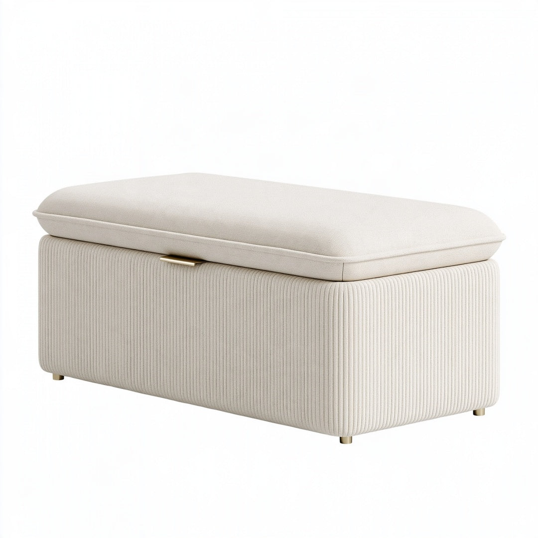 Panca contenitore 120 x 45 x 48 cm in tessuto crema imbottita stile moderno