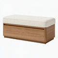 Panca contenitore 100 x 45 x 48 cm in legno marrone e tessuto bouclé beige - stile moderno