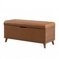 Panca contenitore 100 x 40 x 45 cm in legno marrone cuoio con seduta imbottita stile moderno