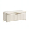Panca contenitore 100 x 40 x 48 cm in tessuto beige con gambe dorate - imbottita moderna