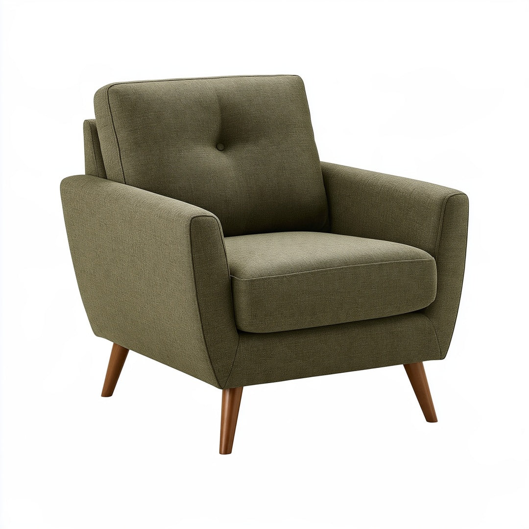 Poltrona 80 x 85 x 92 cm in tessuto verde oliva con gambe in legno stile moderno