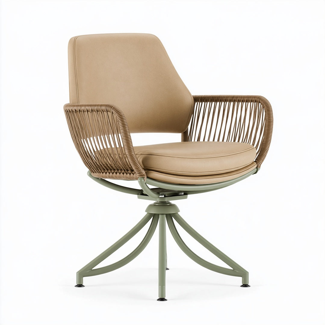 Poltrona girevole 75 x 78 x 86 cm in metallo corda sintetica beige e verde salvia stile contemporaneo