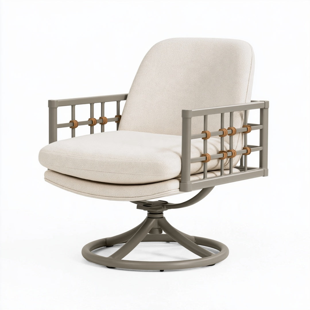Poltrona da esterno girevole 78 x 80 x 88 cm in metallo e tessuto beige stile contemporaneo