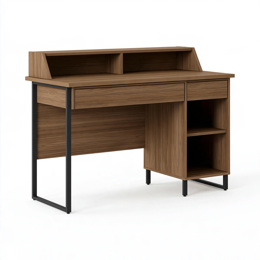 Scrivania 120 x 60 x 105 cm in legno marrone con metallo nero - scrivania con cassetti e ripiani stile industriale