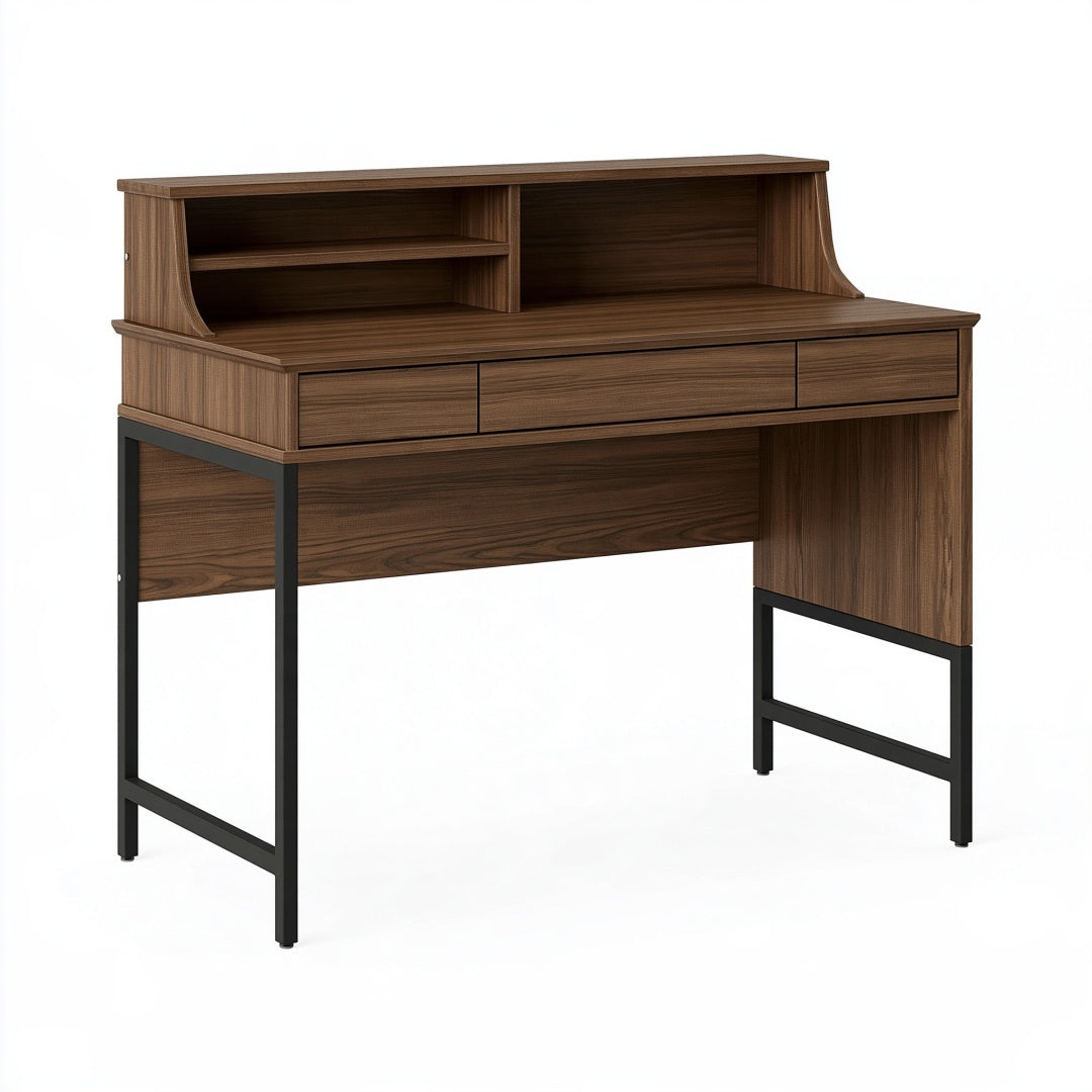 Scrivania con alzata 120 x 60 x 100 cm in legno ingegnerizzato marrone stile industriale con cassetti e ripiani