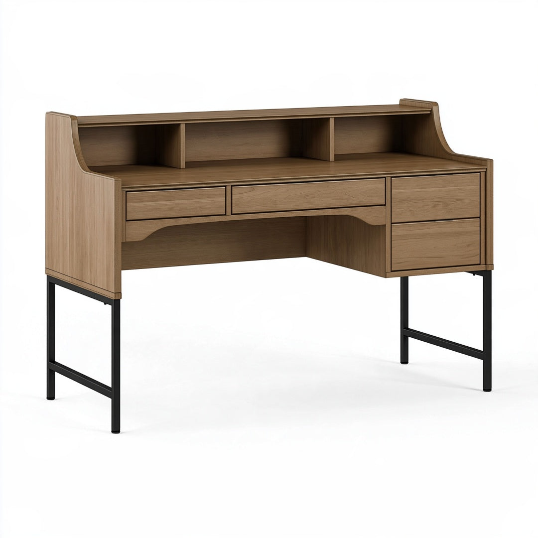 Scrivania 160 x 60 x 110 cm in legno marrone e metallo nero con cassetti e ripiani