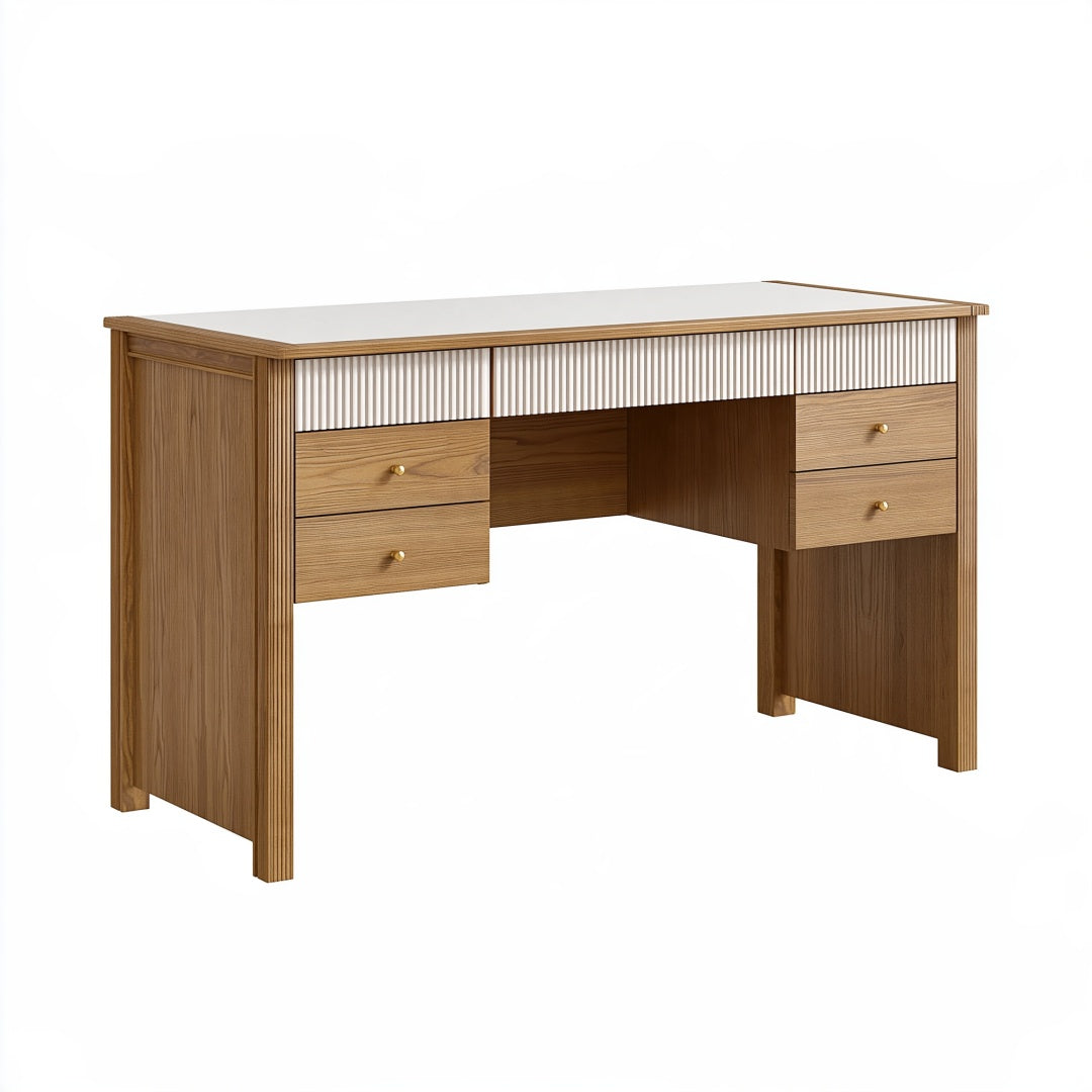 Scrivania 120 x 60 x 75 cm in legno marrone e bianco con 4 cassetti stile moderno