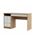Scrivania 120 x 50 x 75 cm in legno ingegnerizzato rovere naturale e bianco con 3 cassetti stile moderno