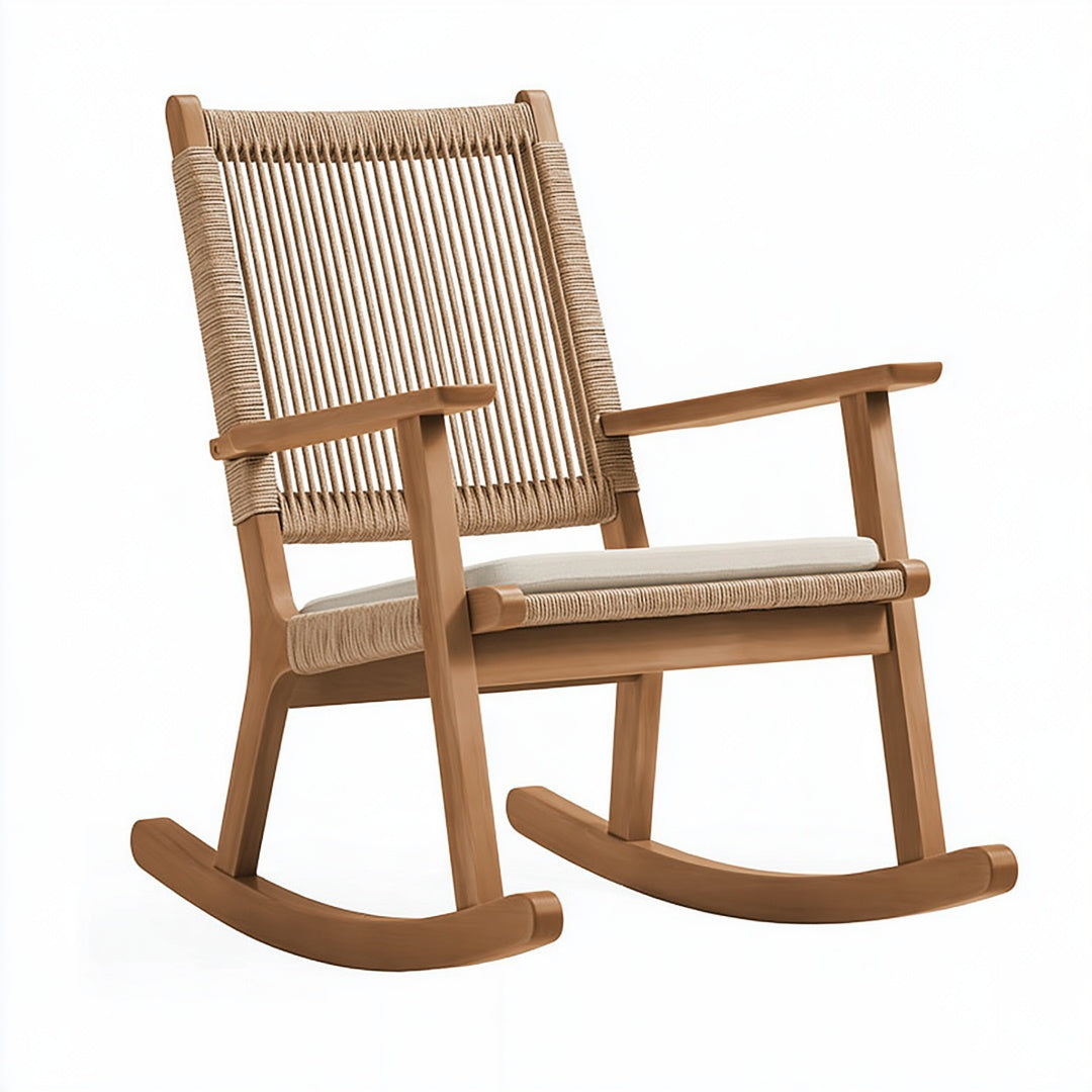 Sedia a dondolo 68 x 92 x 102 cm in legno marrone con intreccio in corda stile naturale