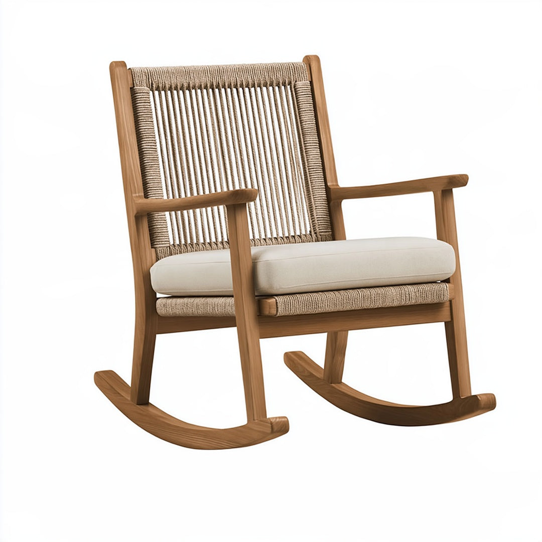 Sedia a dondolo 92 x 68 x 100 cm in legno marrone con corda intrecciata stile naturale