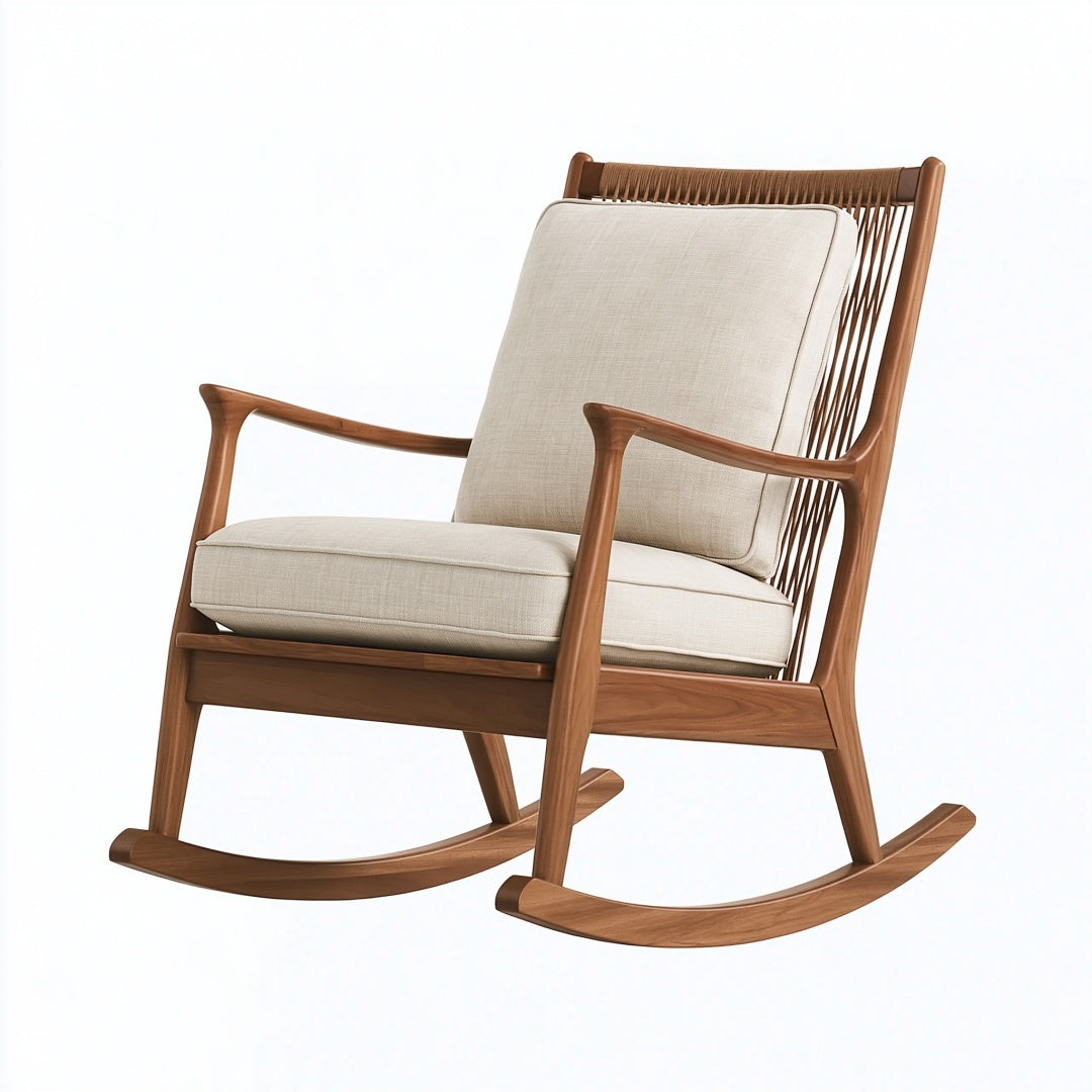 Sedia a dondolo 70 x 95 x 102 cm in legno marrone con seduta imbottita beige