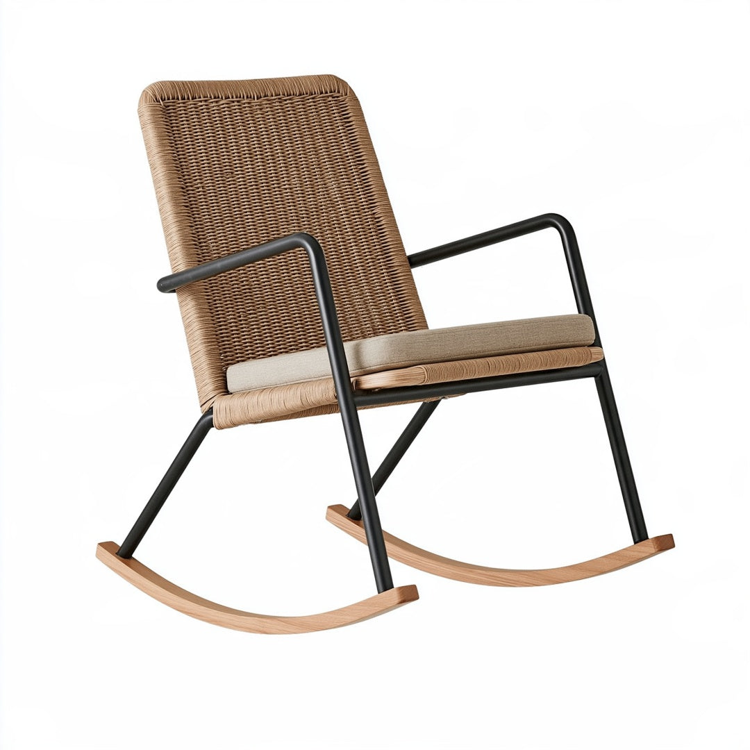 Sedia a dondolo 68 x 92 x 100 cm in fibra intrecciata marrone con struttura nera