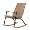 Sedia a dondolo 70 x 95 x 105 cm in rattan naturale e metallo nero con braccioli