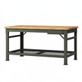 Banco da lavoro 160 x 80 x 90 cm in legno e acciaio verde industriale con cassetto e ripiano