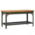 Banco da lavoro 120 x 60 x 90 cm in legno e acciaio verde con ripiano inferiore stile industriale