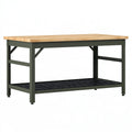 Banco da lavoro 120 x 60 x 90 cm in legno e metallo verde con ripiano a griglia