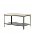 Tavolo da lavoro da giardino 120 x 60 x 90 cm in acciaio verde oliva con piano beige e ripiano traforato
