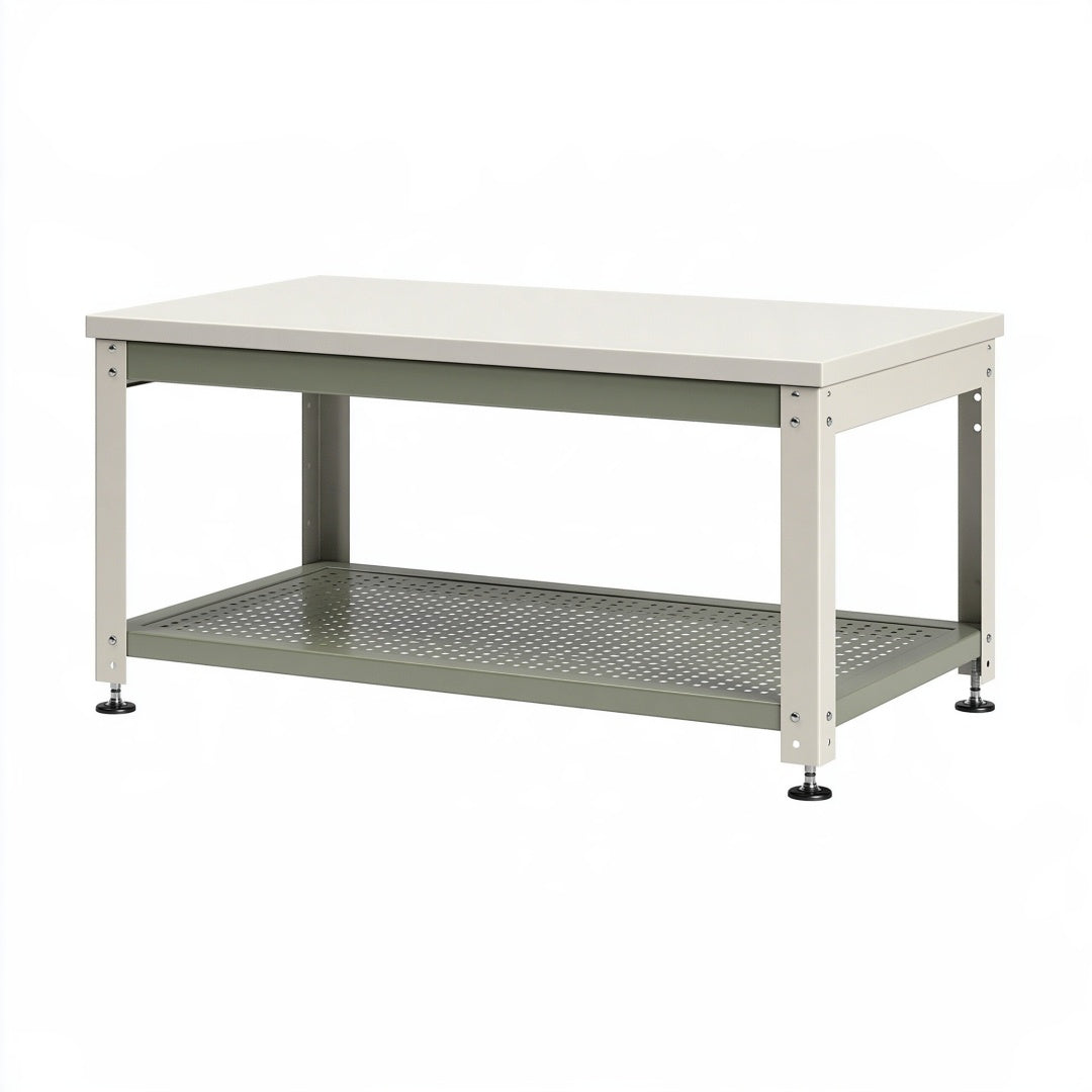 Tavolo da lavoro 120 x 60 x 90 cm in acciaio grigio e bianco con ripiano inferiore