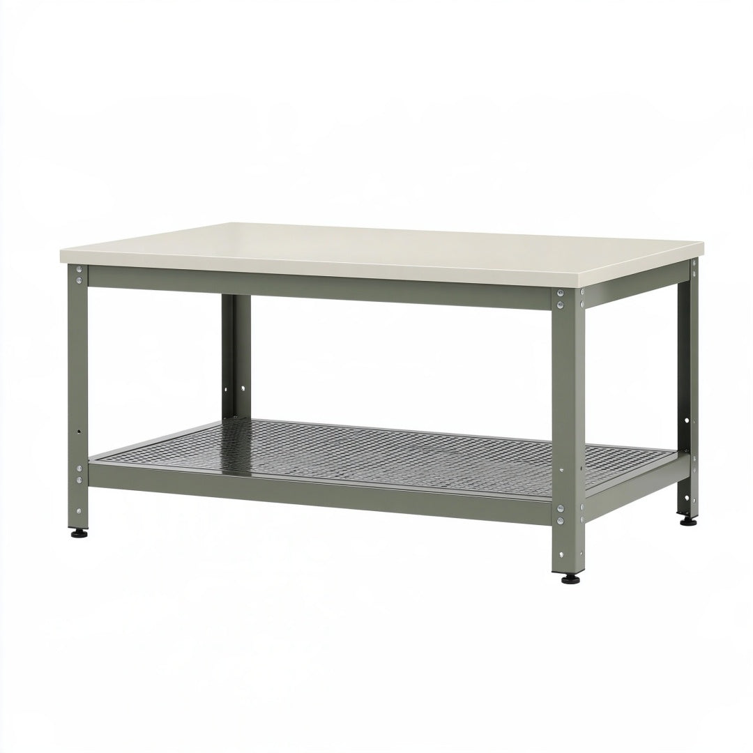 Tavolo da lavoro 120 x 60 x 75 cm in metallo verde con ripiano inferiore