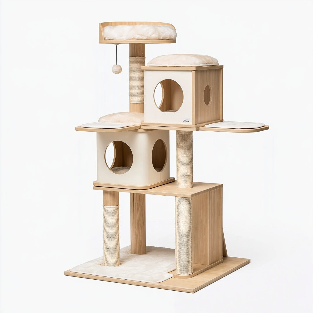 Albero tiragraffi per gatti 80 x 60 x 150 cm in legno beige con sisal e cucce