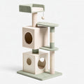 Tiragraffi per gatti 60 x 50 x 145 cm in tessuto verde e beige con cucce piattaforme e pali in sisal