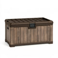 Cassapanca da esterno 120 x 60 x 63 cm in plastica marrone effetto legno con coperchio richiudibile