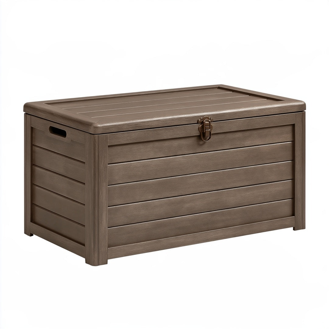 Cassapanca contenitore 120 x 60 x 63 cm in plastica marrone con coperchio per esterno