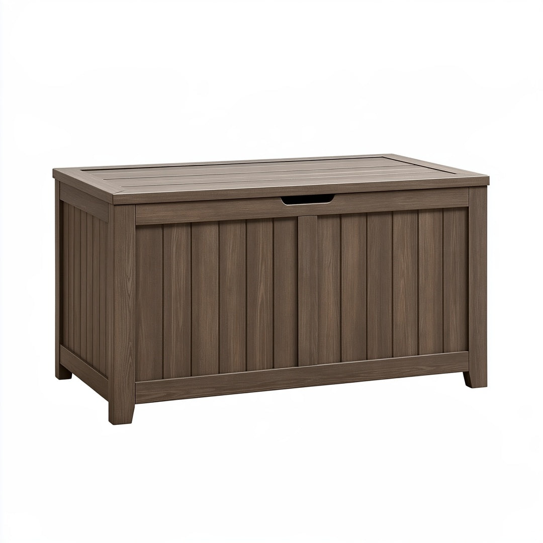 Cassapanca da esterno 120 x 60 x 63 cm in resina marrone effetto legno - contenitore con coperchio
