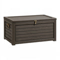 Baule da esterno 120 x 60 x 63 cm in resina marrone con coperchio per giardino