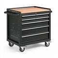 Carrello portautensili 80 x 46 x 95 cm in acciaio nero con piano in legno e 5 cassetti