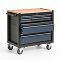 Carrello portautensili 77 x 46 x 94 cm in acciaio nero e blu con piano in legno e cassetti