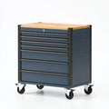 Cassettiera portautensili 100 x 50 x 95 cm in acciaio blu con piano in legno e ruote