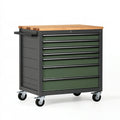 Cassettiera portautensili 80 x 50 x 95 cm in acciaio verde con piano in legno su ruote