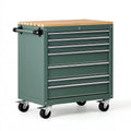 Carrello portautensili 77 x 46 x 91 cm in acciaio verde con 7 cassetti e piano in legno