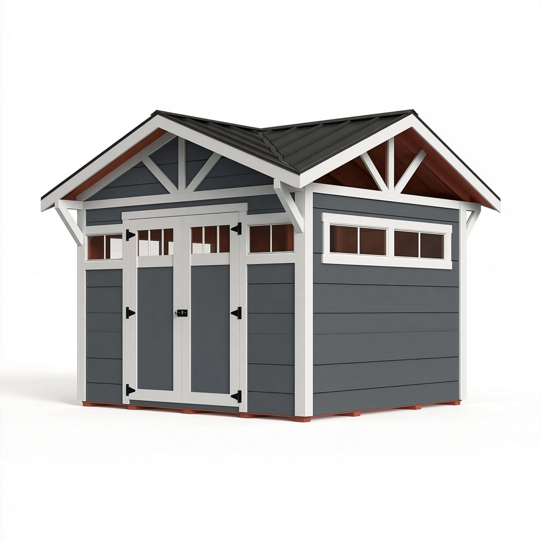 Casetta da giardino 250 x 200 x 250 cm in legno grigio con tetto a due falde